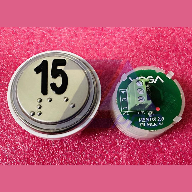 Кнопка 15 красная подсветка с кодом Брайля VENUS V.2 MLK VEGA