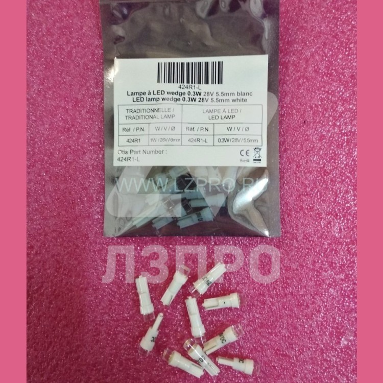 Лампа сигнальная кнопки NAO LED 28В 0,3Вт L=20мм D=6мм Т1 3/4 424R1-L