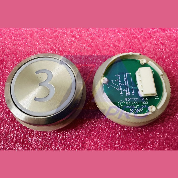 Кнопка приказа "3" круглая, серебристая поверхность, AVDBUT, красная подсветка, KM863050G005H003 Kone
